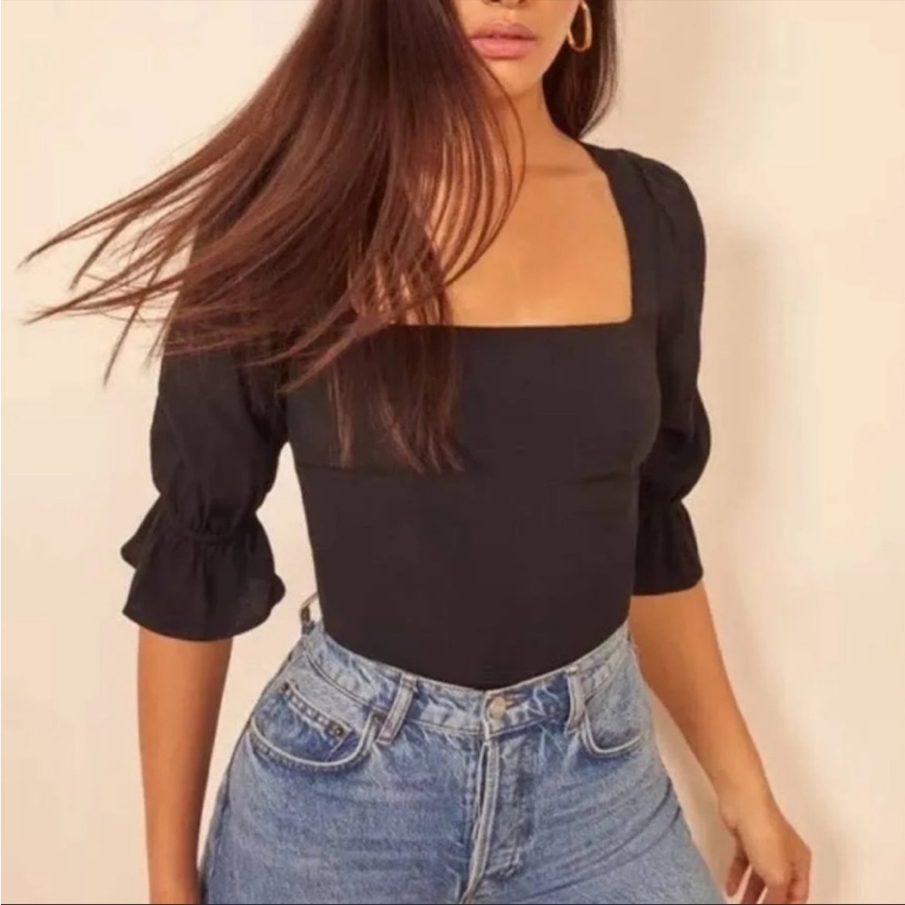 Reformation Women Black Ana Blouse in Black Size 10